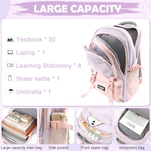 PALAY® Girls Backpack School with Small Zipper Pouch Fashion Pink Nylon Padded Shoulder Straps Handle Design Multi Compartment Large for Camping Travel 2 PCS PALAY® Girls Backpack School with Small Zipper Pouch Fashion Pink Nylon Padded Shoulder Straps Handle Design Multi Compartment Large for Camping Travel 2 PCS